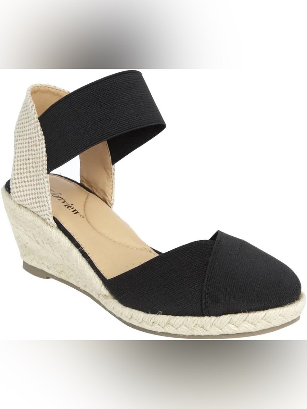 Women's Black Espadrille Wedge Sandals with Ankle Strap